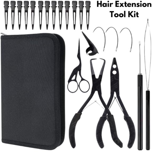 Professional Hair Extension Tools Hair Extension Pliers Sets Kit Hot Black Case - Picture 1 of 13